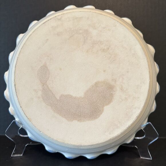 Stoneware Pie Plate Vintage Blue/Gold Iris flowers Fluted Glazed Edges Blue Trim - Picture 5 of 9